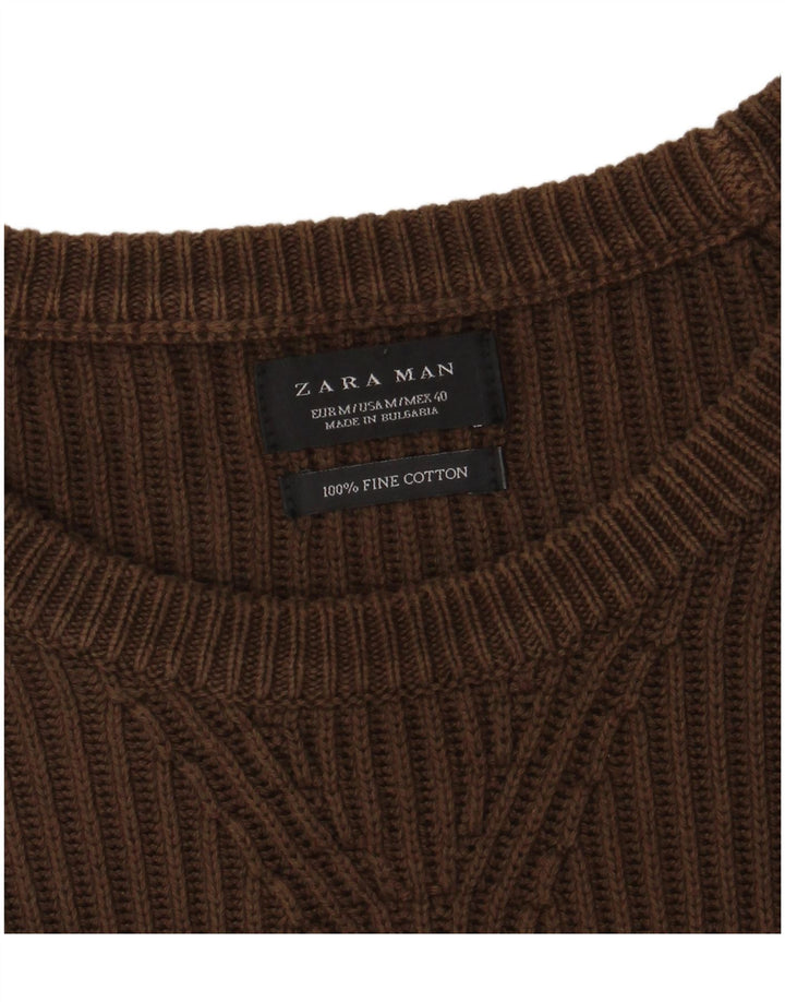 Ανδρικό πουλόβερ ZARA Boat Neck Jumper Μεσαίο καφέ βαμβακερό