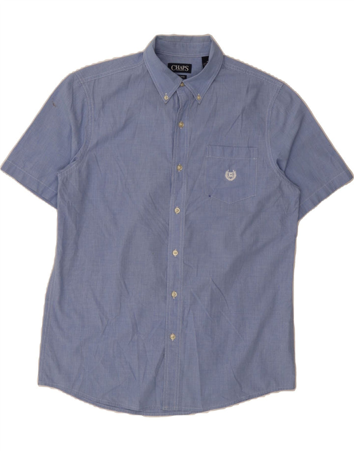CHAPS Mens Easy Care Short Sleeve Shirt Medium Blue Check Cotton Vintage Chaps and Second-Hand Chaps from Messina Hembry 