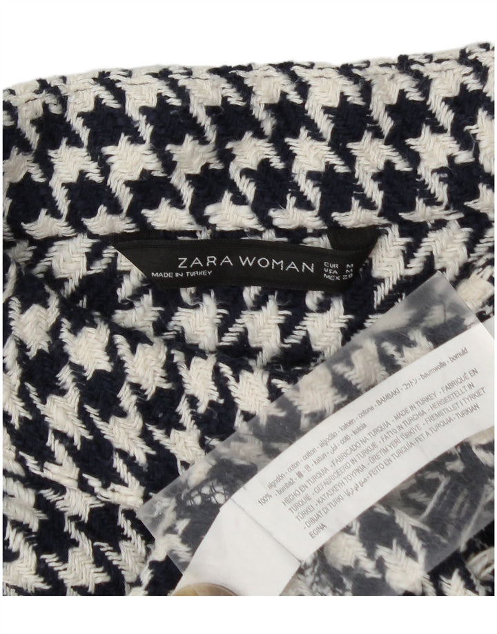 Zara γυναικείο πουλόβερ με λαιμό κουμπιά UK 14 Medium Navy Blue Houndstooth