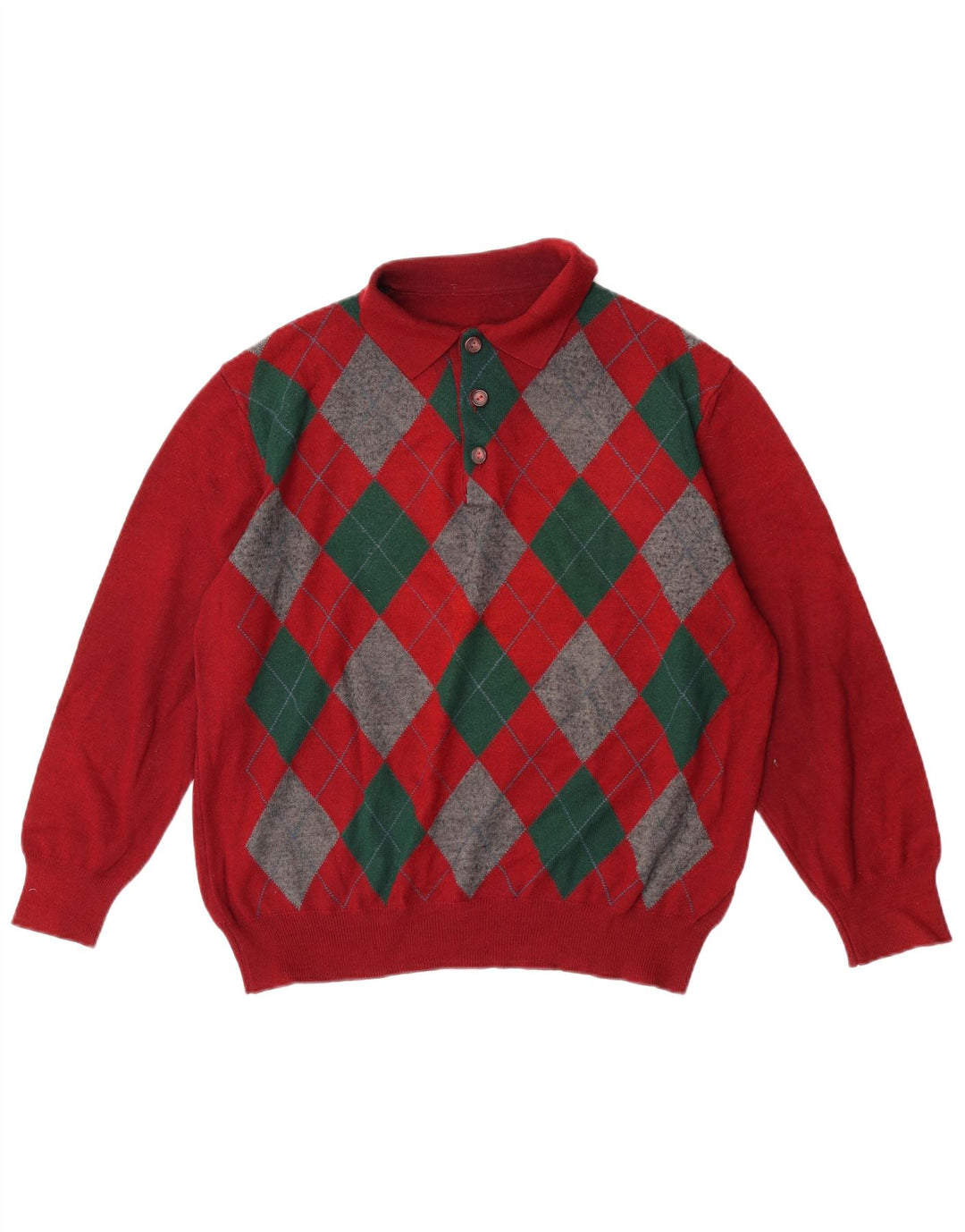 Ανδρικό πουλόβερ με λαιμόκοψη VINTAGE Μεγάλο κόκκινο Argyle/Διαμάντι
