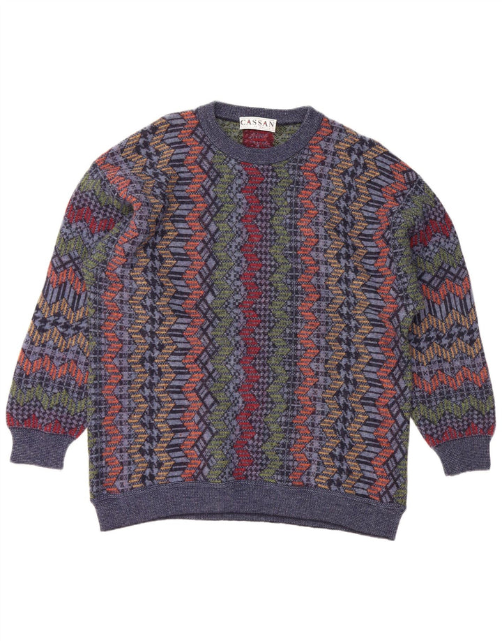 CASSAN Ανδρικό πουλόβερ για λαιμό σκάφος IT 52 Large Navy Blue Chevron μαλλί