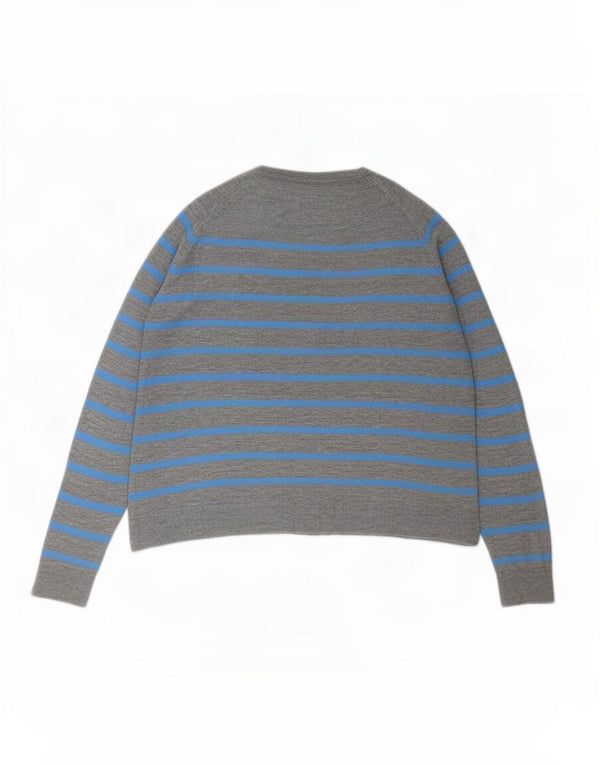 Zara Γυναικείο πουλόβερ με λαιμόκοψη UK 14 Medium Grey ριγέ