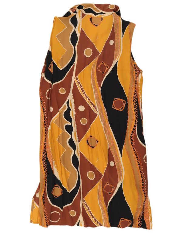 Vintage Γυναικείο Αμάνικο Φόρεμα UK 16 Μεγάλο Καφέ Γεωμετρικό