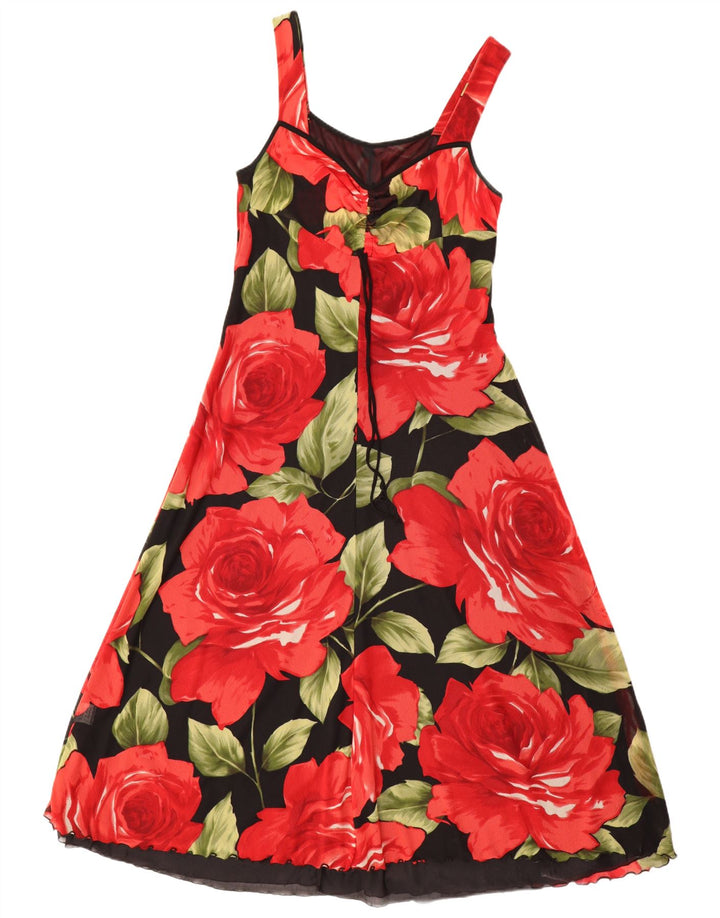 VINTAGE Γυναικείο Αμάνικο Maxi Φόρεμα UK 12 Medium Black Floral Polyamide