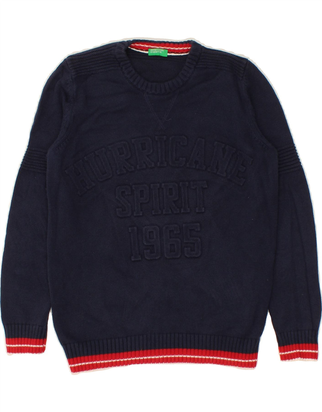 BENETTON Boys Graphic Crew Neck Jumper Sweater 7-8 Years Medium Navy Blue Vintage Benetton and Second-Hand Benetton from Messina Hembry 