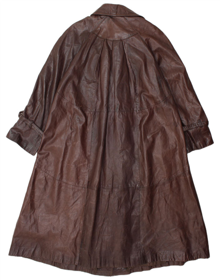 VINTAGE Γυναικείο Δερμάτινο Παλτό UK 14 Μεσαίο Καφέ