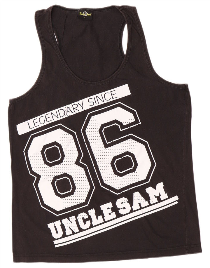 Uncle Sam Boys Graphic Vest Top 15-16 Years Larg Black Cotton