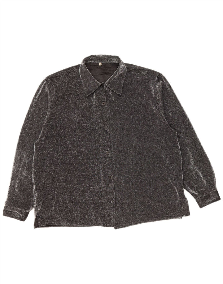 VINTAGE γυναικείο πουκάμισο υπερμεγέθη μπλούζα UK 16 Large Black flecked Polyester