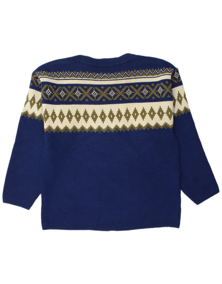 Ανδρικό πουλόβερ με λαιμόκαυστο VINTAGE Medium Navy Blue Fair Isle