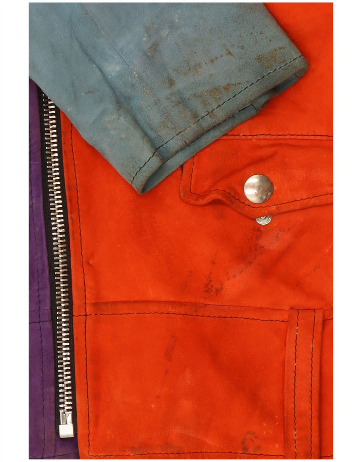 Vintage γυναικείο σουέτ μπουφάν Biker UK 16 Μεγάλο πολύχρωμο μπλοκ χρώματος