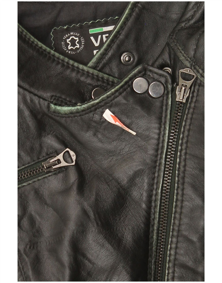 Vintage Γυναικείο Δερμάτινο Μπουφάν Biker IT 44 Μεσαίο Μαύρο Δερμάτινο