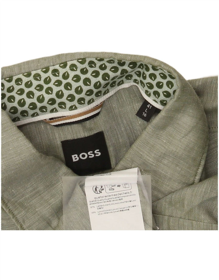 Ανδρικό πουκάμισο Hugo Boss 41 Μεγάλο πράσινο λινό