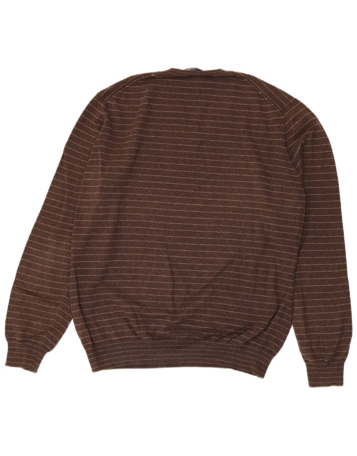 Ανδρικό πουλόβερ Massimo Dutti με V λαιμόκοψη XL Καφέ ριγέ