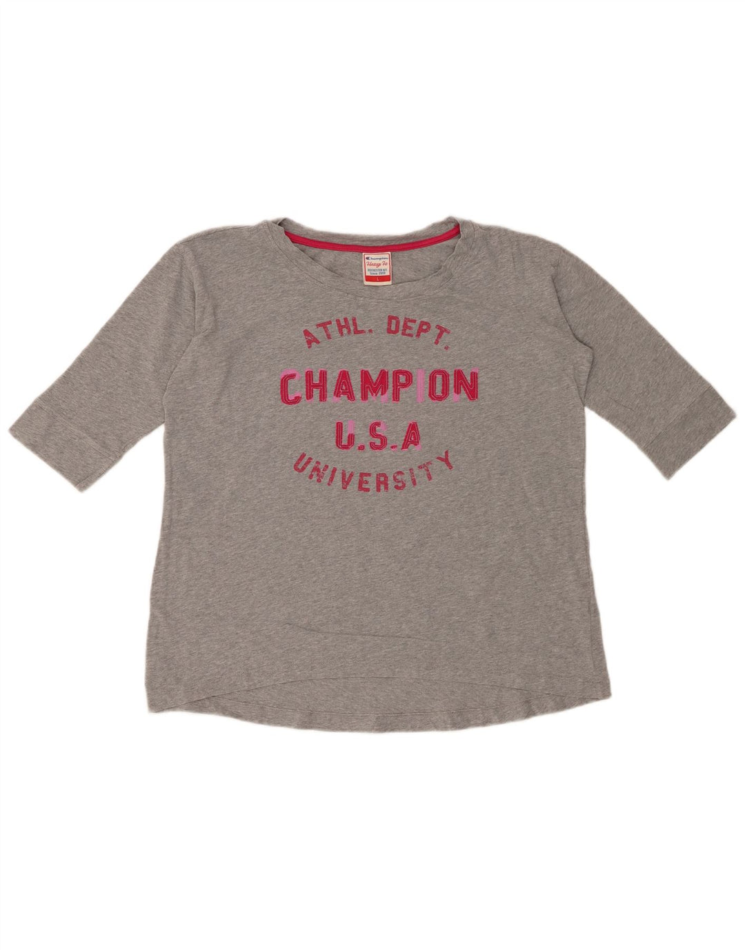 CHAMPION Womens Heritage Fit Graphic Top 3/4 Sleeve UK 16 Large Grey