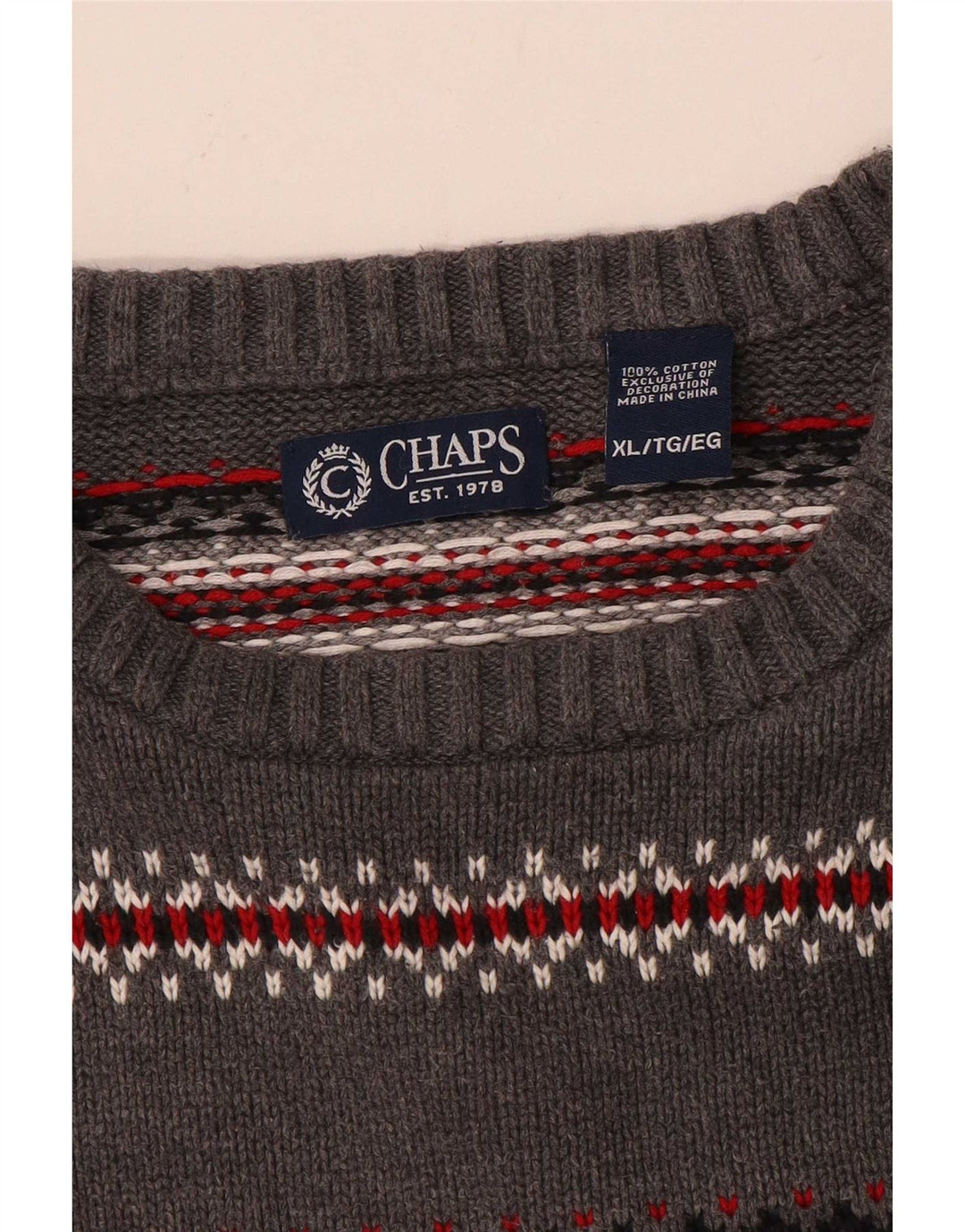 Ανδρικό πουλόβερ Chaps Crew Neck Jumper XL Γκρι βαμβακερό ριγέ