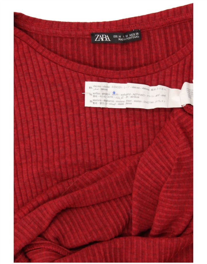 ZARA Womens Top Long Sleeve UK 12 Medium Burgundy Viscose