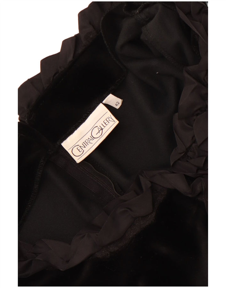 Vintage γυναικείο βολάν Μπροστινό Maxi Φόρεμα IT 42 Μεσαίο Μαύρο