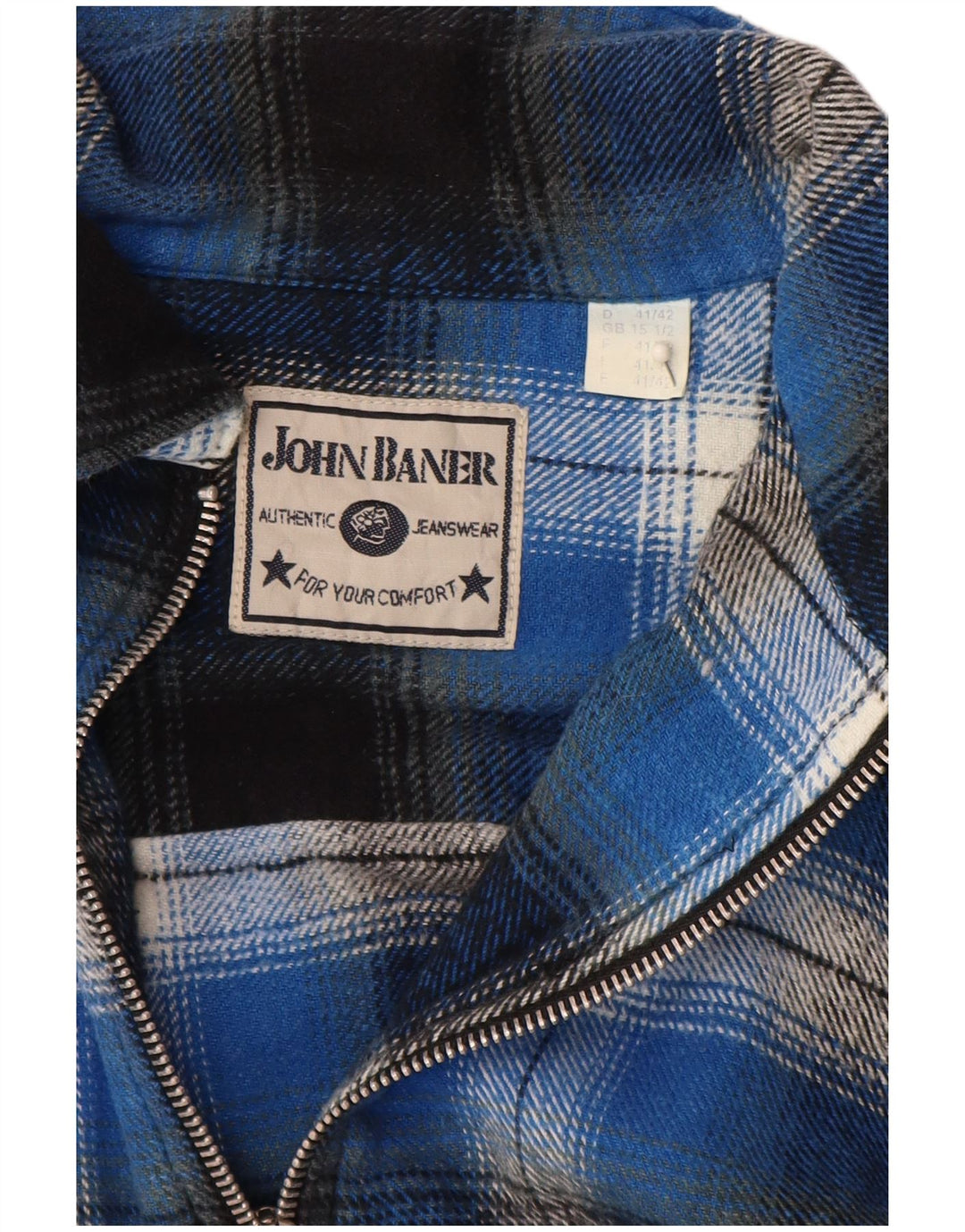 Ανδρικό φανελένιο πουκάμισο John Baner Μέγεθος 15 1/2 Medium Blue Check Cotton