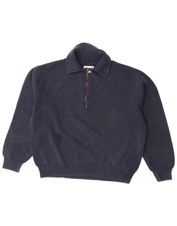 Ανδρικό πουλόβερ Zara Loose Fit Polo με λαιμόκοψη μεσαίου μπλε βαμβακερό