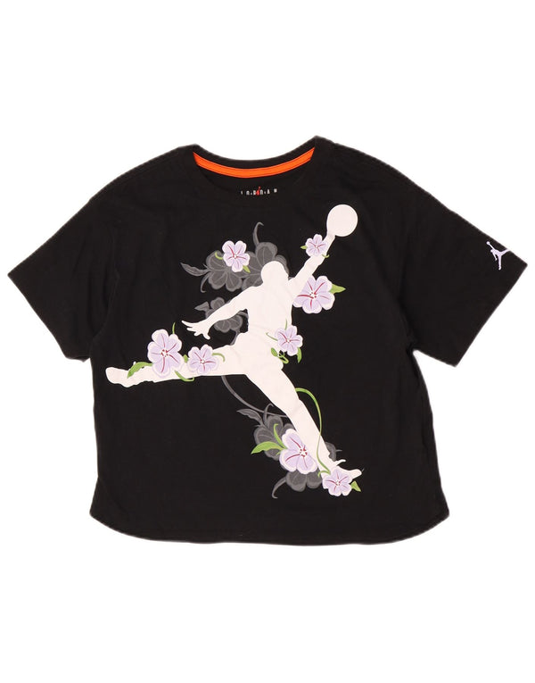 Jordan Girls Graphic T-Shirt Top 13-14 Years XL Μαύρο φλοράλ βαμβακερό