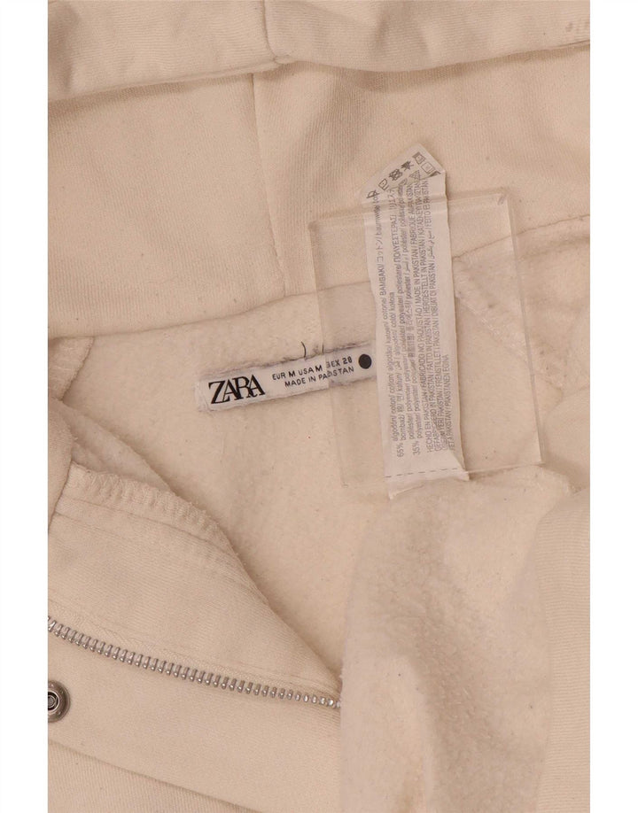 Zara Γυναικείο Hoodie Jumper UK 14 Medium Off White Βαμβακερό