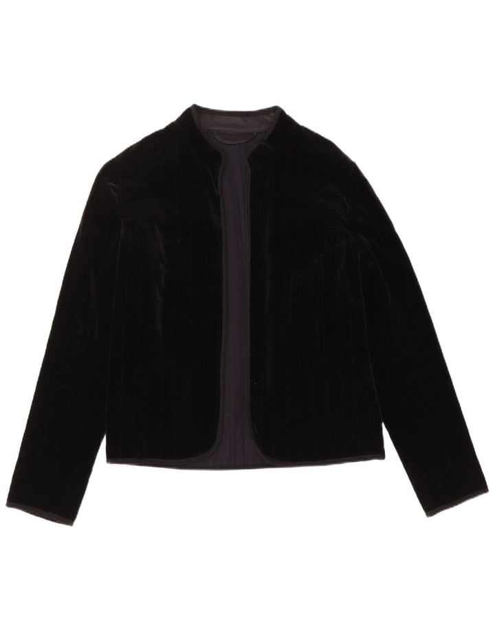 VINTAGE Γυναικείο Open Velvet Blazer Jacket UK 12 Medium Black