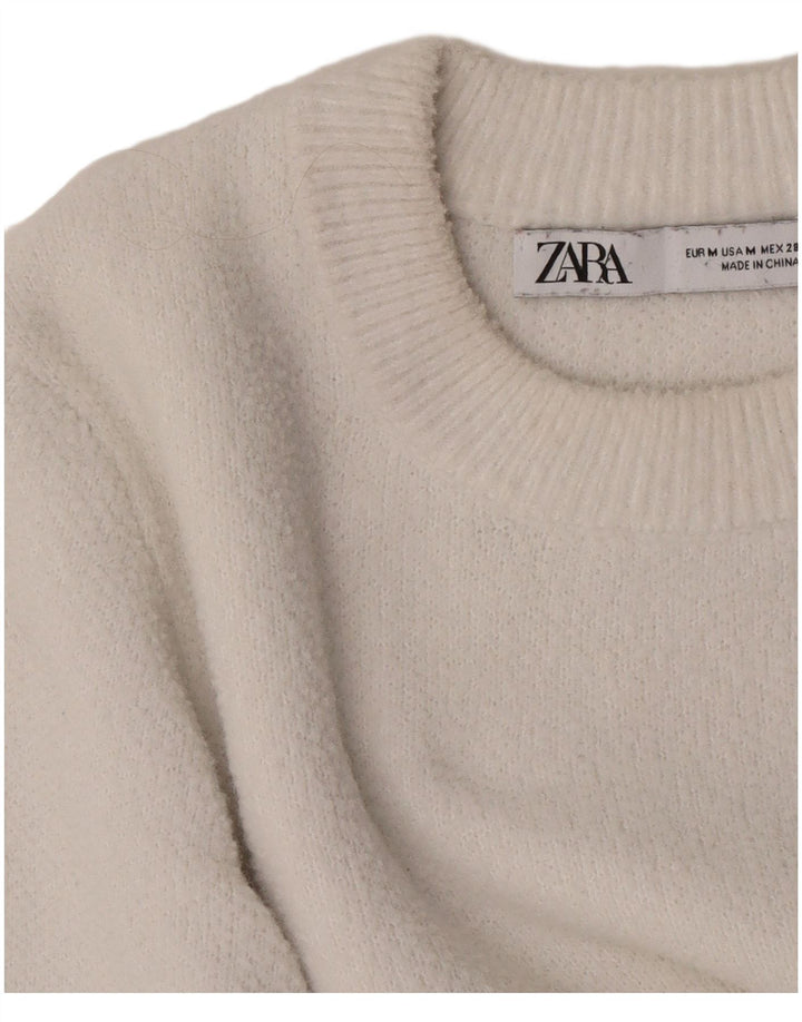 Zara Γυναικείο πουλόβερ με λαιμόκοψη Crop Crop UK 12 Medium White