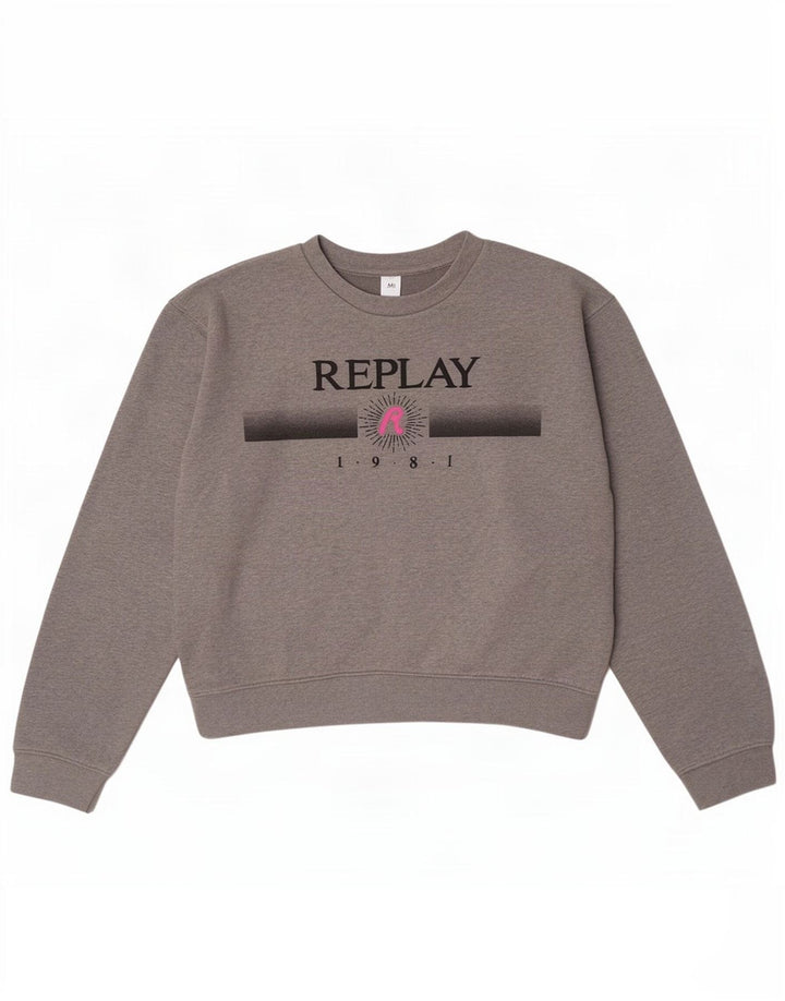 Replay γυναικεία φούτερ με γραφικά Crop Jumper UK 14 Medium Grey Flecked