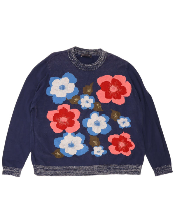 Marks & Spencer Γυναικείο πουλόβερ με λαιμόκοψη UK 22 3XL Blue Floral