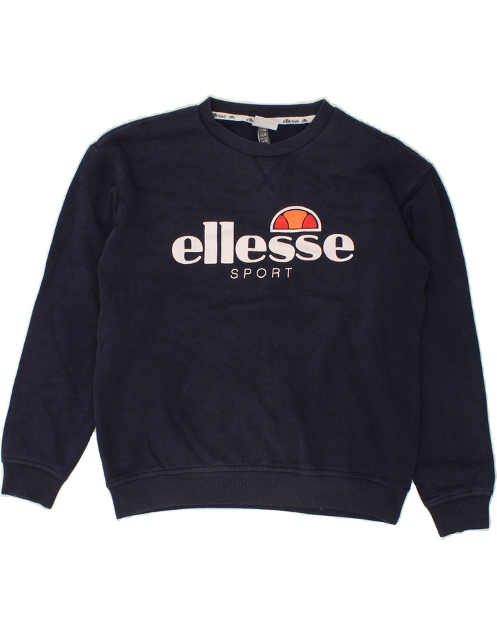 ELLESSE Womens Oversized Graphic Sweatshirt Jumper UK 10 Small Navy Blue Vintage Ellesse and Second-Hand Ellesse from Messina Hembry 