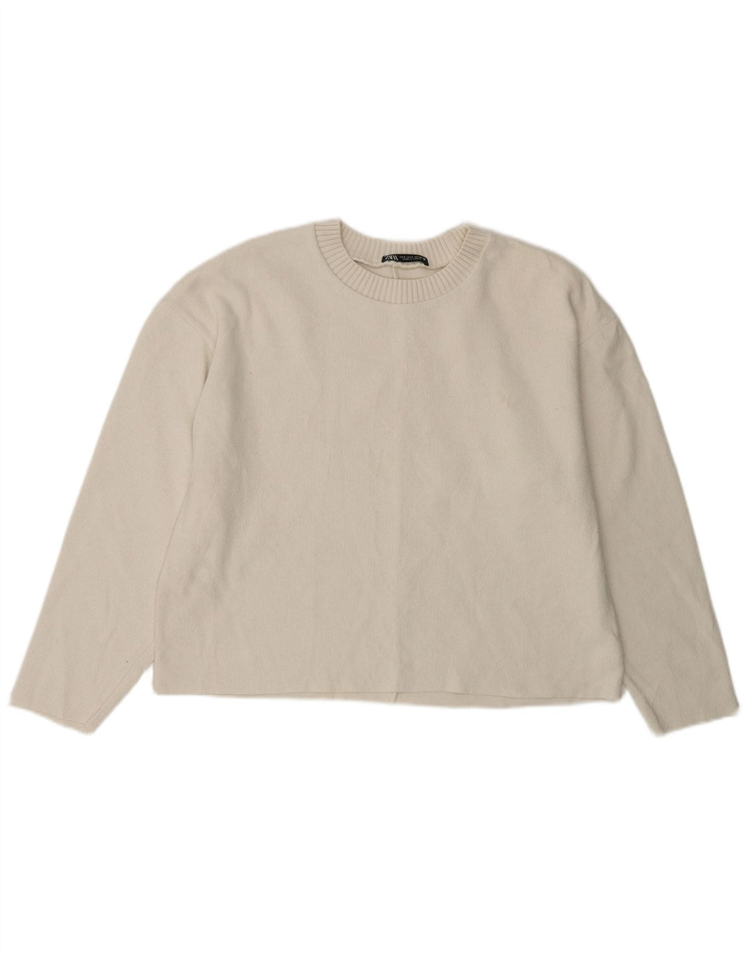 ZARA Γυναικείο πουλόβερ υπερμεγέθη Crop Crew Neck Jumper UK 10 Small White