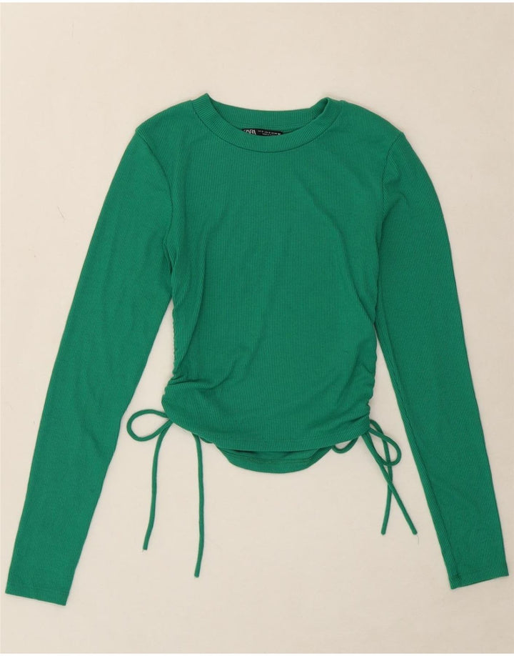 ZARA Womens Long Sleeve Blouse Top UK 10 Small Green Vintage Zara and Second-Hand Zara from Messina Hembry 