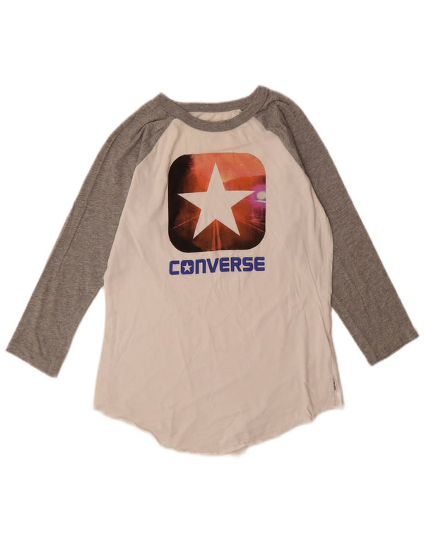 Converse Γυναικείο Γραφικό Μπλουζάκι 3/4 Μανίκι UK 6 XS White Colourblock