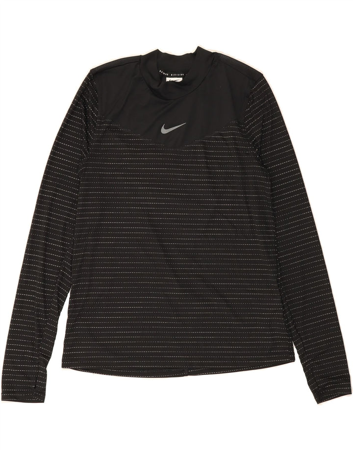 NIKE Womens Dri Fit Top Long Sleeve UK 10 Small Black Striped Polyester Vintage Nike and Second-Hand Nike from Messina Hembry 