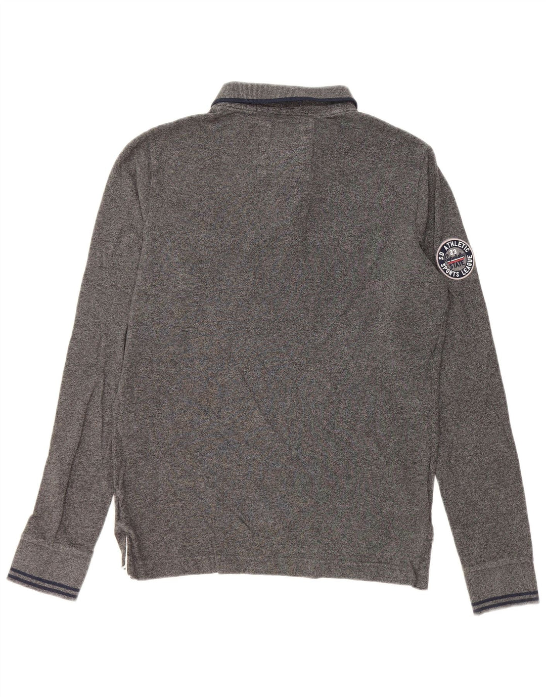 Superdry Ανδρικό κλασικό γραφικό μακρυμάνικο πουκάμισο πόλο από μεσαίο γκρι βαμβακερό