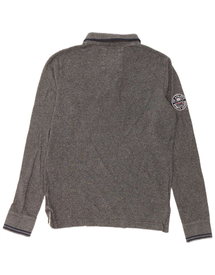 Superdry Ανδρικό κλασικό γραφικό μακρυμάνικο πουκάμισο πόλο από μεσαίο γκρι βαμβακερό
