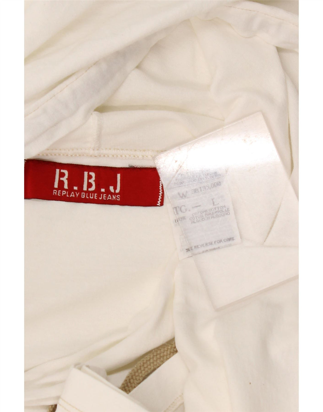 REPLAY Γυναικείο τοπ με κουκούλα γραφικό μακρυμάνικο UK 14 μεγάλο λευκό βαμβακερό