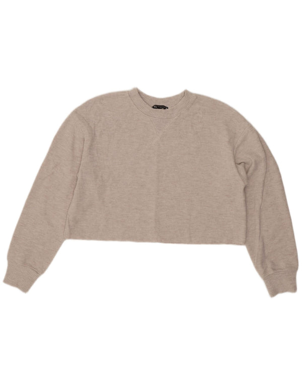 Zara Γυναικεία Μπλούζα Crop Top UK 14 Medium Grey Polyester