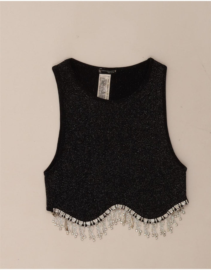 Zara Γυναικείο Αμάνικο Crop Top UK 4 XS Μαύρος Πολυεστέρας