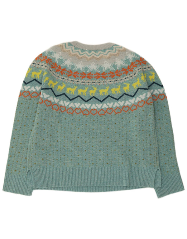 White Stuff Γυναικείο πουλόβερ με λαιμό σκάφος UK 14 Large Blue Fair Isle Wool