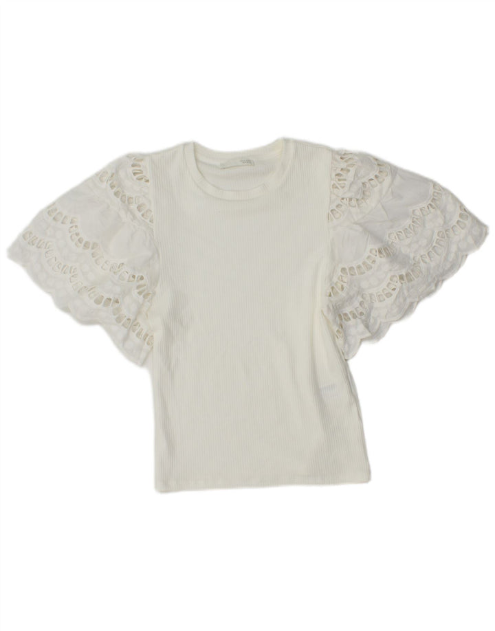 Zara Γυναικεία μπλούζα μπλούζας Crop Top UK 8 Small White Viscose