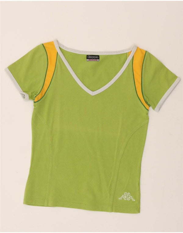 Kappa Womens T-Shirt Top UK 12 Medium Green Colourblock Cotton