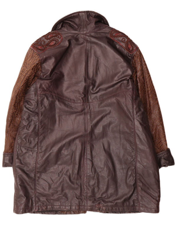 Vintage Γυναικείο Loose Fit Δερμάτινο Παλτό UK 18 XL Burgundy Paisley