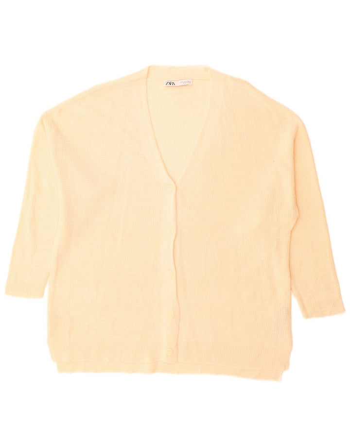 Zara Γυναικείο πουλόβερ ζακέτα υπερμεγέθη UK 10 Small Beige Acrylic