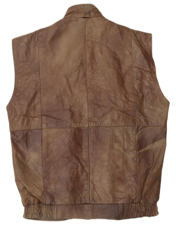 VINTAGE Ανδρικό Δερμάτινο Gilet UK 38 Μεσαίο Καφέ