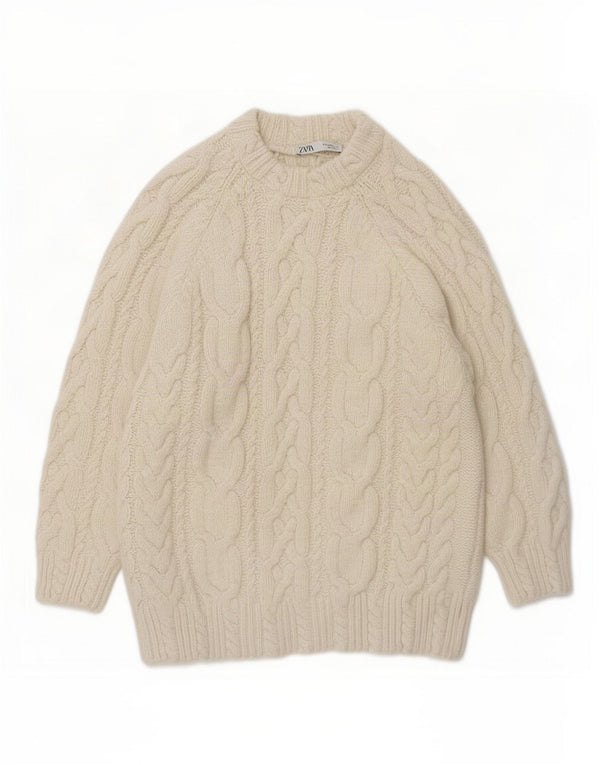 Γυναικείο πουλόβερ Zara Loose Fit Crew Jumper UK 14 Medium Off White