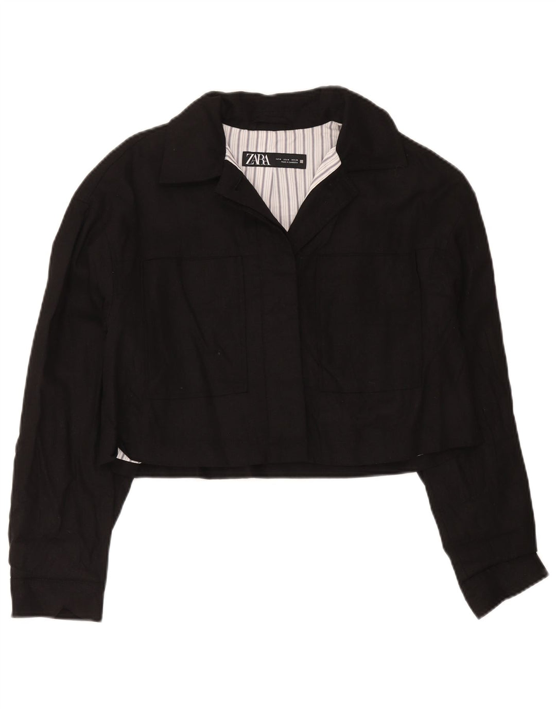 Zara Γυναικείο Crop Bomber Jacket UK 10 Medium Black Viscose