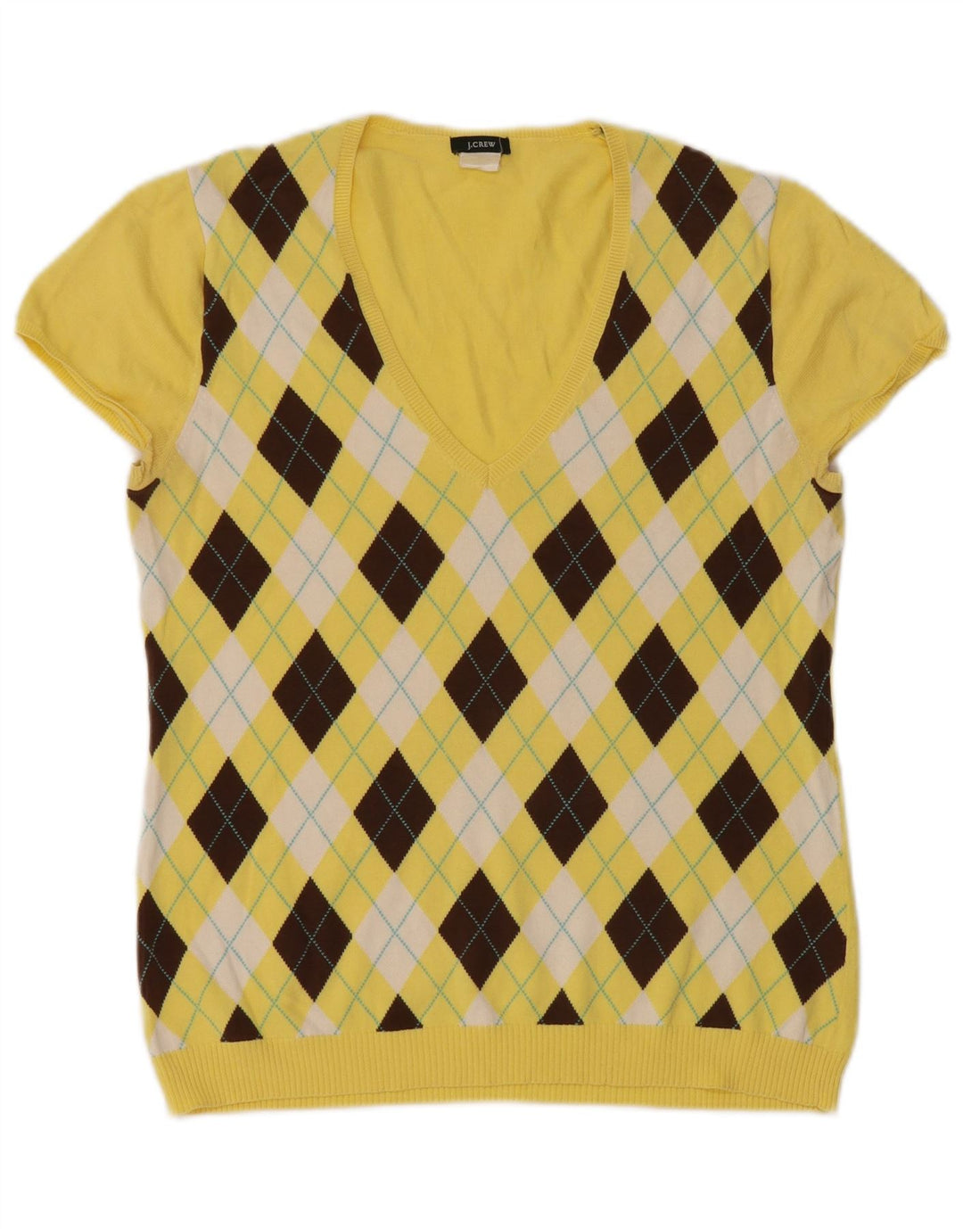 J. CREW Γυναικείο πουλόβερ με λαιμόκοψη με V λαιμόκοψη UK 12 Medium Yellow Argyle/Diamond