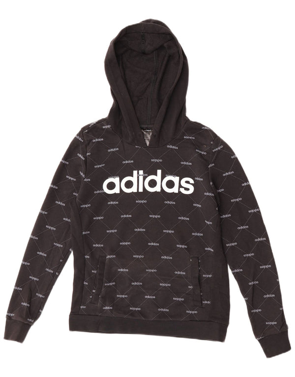 Adidas Womens Graphic Hoodie Jumper UK 8/10 Small Black Cotton