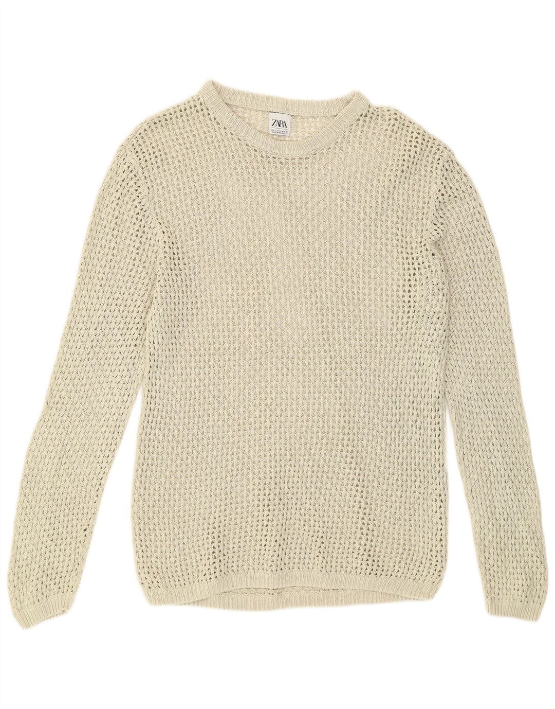 Ανδρικό πουλόβερ Zara See Through Crew Neck Jumper Μεγάλο Μπεζ